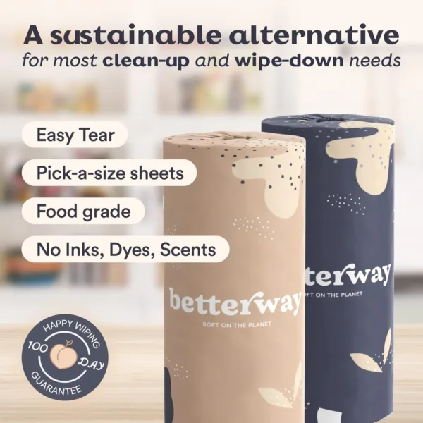 betterway bamboo paper towels 6 rolls, 2 ply | ultra absorbent, sustainable, and zero waste solution