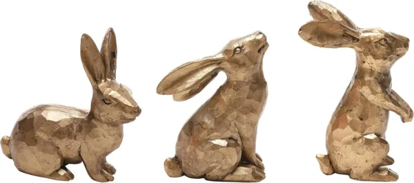 DN DECONATION Golden Polyresin Bunny Decor Rabbit Figurines, Easter Bunny Statue Set of 3 for Spring Tabletop Decor