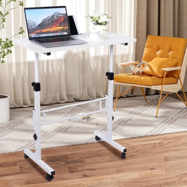 KLSMYHOKI Adjustable Standing Desk with Wheels – Mobile, Portable White Desk for Home Office, Small Computer & Laptop Desk (16"x31.5", Height 27"-43.5")