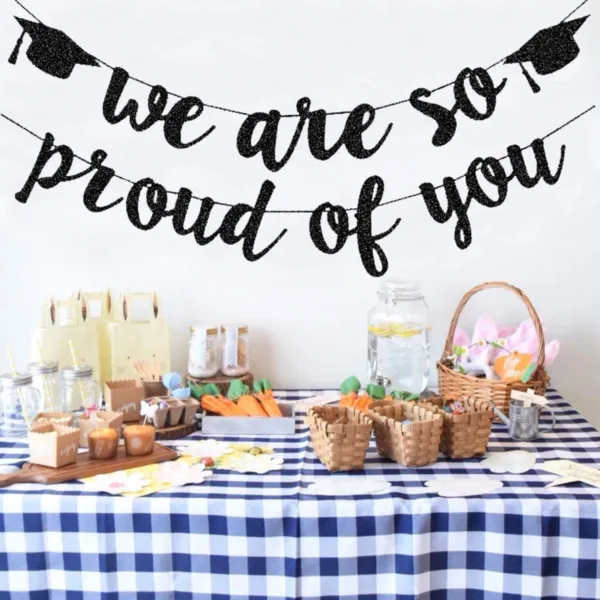 2025 Graduation Banners Party Decorations, Black Glitter We are So Proud of You Graduation Banners